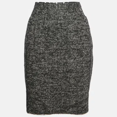 Pre-owned Dolce & Gabbana Black/white Herringbone Wool Pencil Skirt M