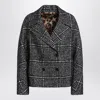 Dolce & Gabbana Houndstooth Double-breasted Long Sleeve Jacket In Gray