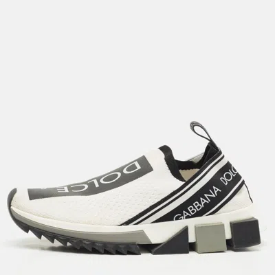 Pre-owned Dolce & Gabbana Black/white Knit Fabric Sorrento Slip On Sneakers Size 36