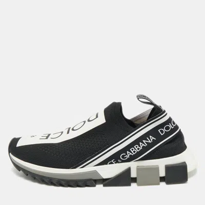 Pre-owned Dolce & Gabbana Black/white Knit Fabric Sorrento Slip On Sneakers Size 39