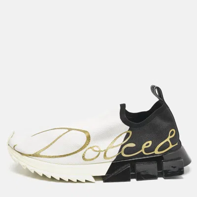 Pre-owned Dolce & Gabbana Black/white Knit Fabric Sorrento Slip On Sneakers Size 44
