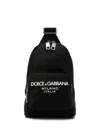 DOLCE & GABBANA BLACK/WHITE LOGO-APPLIQUÉ ZIPPED BACKPACK FOR MEN