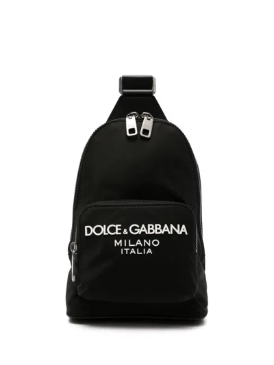 Dolce & Gabbana Black/white Logo-appliqué Zipped Backpack For Men