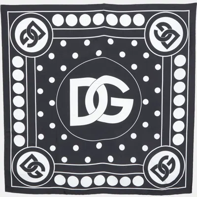 Pre-owned Dolce & Gabbana Black/white Logo Print Silk Scarf
