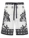 Dolce & Gabbana Monochrome Floral Elastic Waistband Knee Length Shorts In White