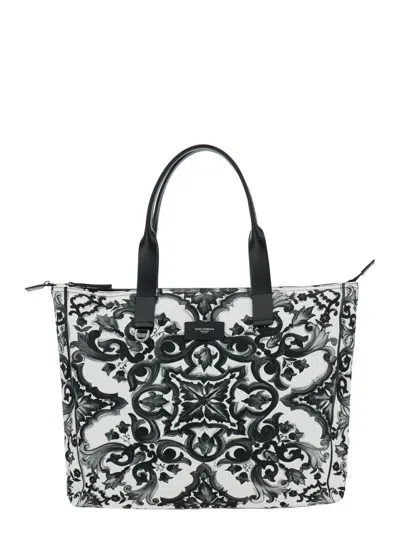 Dolce & Gabbana Blackwhite Majolica-print Tote In Multi
