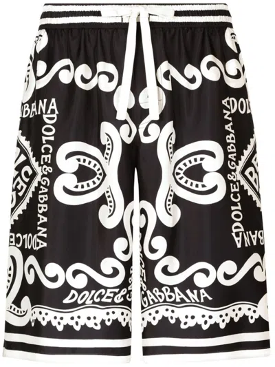 DOLCE & GABBANA BLACKWHITE MARINA PRINT SILK SHORTS