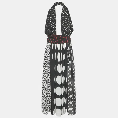 Pre-owned Dolce & Gabbana Black/white Polka Dot Print Silk Halter Neck Maxi Dress M