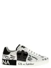 Dolce & Gabbana White Low Top Sneakers With Logo Patch On The Tongue And All-over Print In Leather Man In Blackwhite