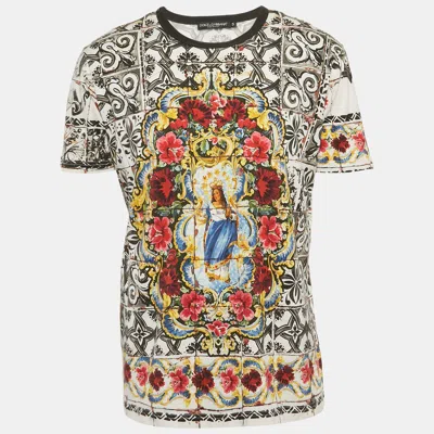 Pre-owned Dolce & Gabbana Black/white Printed Jersey Crewneck T-shirt Xxl