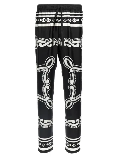 DOLCE & GABBANA BLACKWHITE SILK PANTS