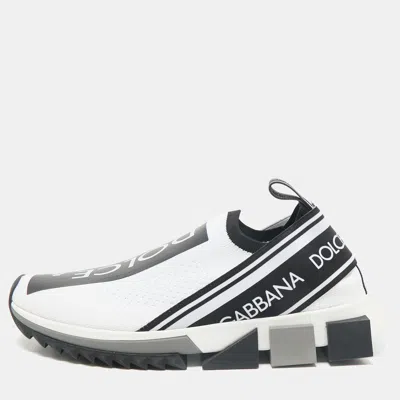 Pre-owned Dolce & Gabbana Black/white Stretch Fabric Sorrento Slip-on Sneakers Size 39