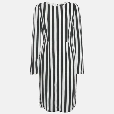 Pre-owned Dolce & Gabbana Black/white Stripe Crepe Midi Dress L