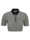 Dolce & Gabbana Women Striped Cropped Polo Shirt In Blackwhite