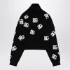Dolce & Gabbana Black/white Turtleneck Sweater With Dg Inlay In Black