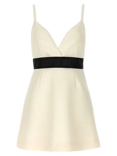 DOLCE & GABBANA BLACKWHITE WOOL AND SATIN CANVAS DRESS