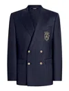 Dolce & Gabbana Men Double-breasted Wool Jacket With Patch In Blue