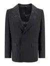 Dolce & Gabbana Wool Blazer With All-over Monogram In Black