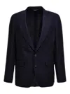 Dolce & Gabbana Men Black Stretch Wool Sicilia Tuxedo Blazer In Blue