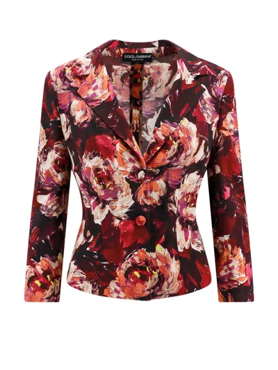 Dolce & Gabbana Floral-print Fitted-waistline Blazer In Multi