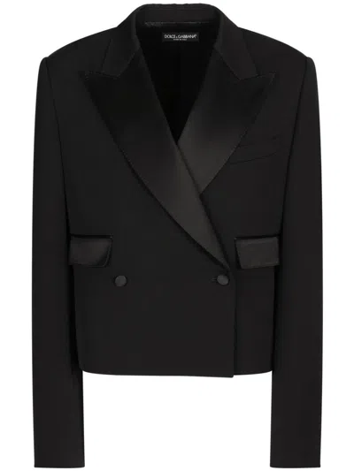 DOLCE & GABBANA DOUBLE-BREASTED GABARDINE BLAZER - WOMEN'S - SILK/VIRGIN WOOL/POLYESTER