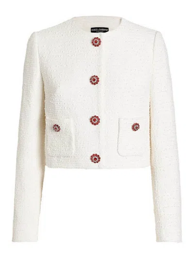 Dolce & Gabbana Women White Textured Round Neck Blazer