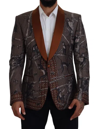 Pre-owned Dolce & Gabbana Blazer Bronze Monkey Print Silk Slim Jacket It48 /us38 / M $4400 In Brown