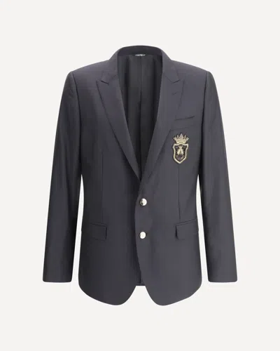 Dolce & Gabbana Dolce&gabbana Men Wool And Silk Monobreasted Jacket With Patch In Black