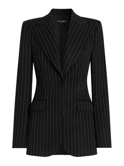 Dolce & Gabbana Striped Long Sleeve Blazer In Black