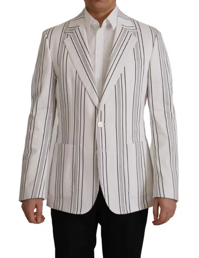 Pre-owned Dolce & Gabbana Blazer White Stripes Cotton Single Breasted It48/us38/m $2500