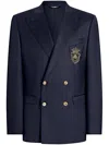 Dolce & Gabbana Men Double-breasted Wool Jacket With Patch In Blue