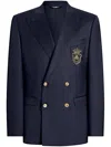 Dolce & Gabbana Men Double-breasted Wool Jacket With Patch In Blue
