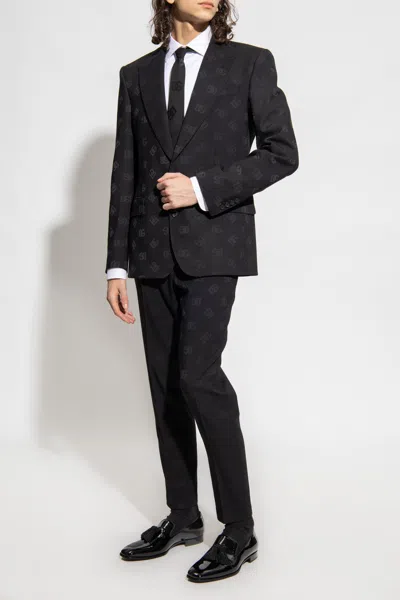 Dolce & Gabbana Single-breasted Jacquard Sicilia-fit Jacket With Dg Monogram Design In Black
