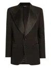 Dolce & Gabbana Satin Lapel Blazer Structured Shoulders Straight Hem In Black