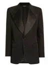 Dolce & Gabbana Satin Lapel Blazer Structured Shoulders Straight Hem In Green
