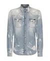 Dolce & Gabbana Bleached Button-up Denim Shirt In Gray