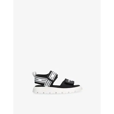 DOLCE & GABBANA KIDS' LOGO-PRINT LEATHER AND WOVEN SANDAL