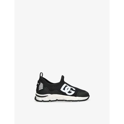 Dolce & Gabbana Kids' Logo-embroidered Slip-on Leather And Mesh Low-top Traine In Blk/white