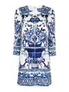 Dolce & Gabbana Majolica Printed Back Zipped Mini Dress In Azul