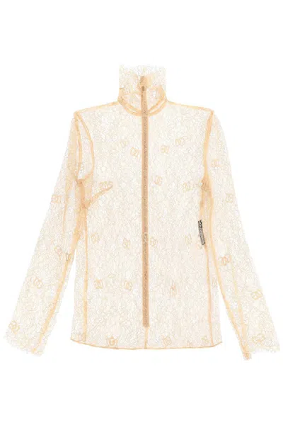 Dolce & Gabbana Lace High-neck Blouse In Beige