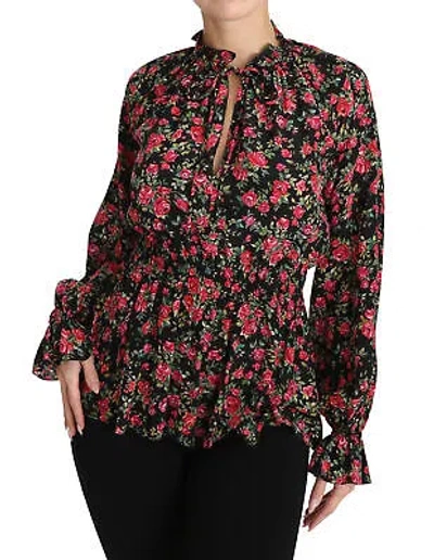 Pre-owned Dolce & Gabbana Blouse Rose Print Black Floral Shirt Top It38/us4/xs Rrp $1100