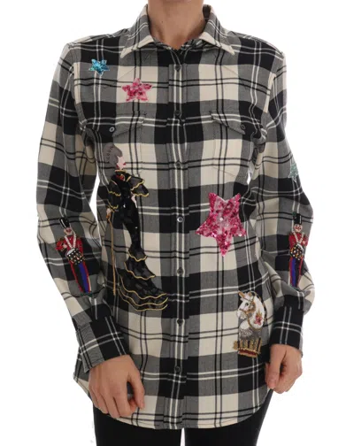Pre-owned Dolce & Gabbana Blouse Shirt Black White Fairy Tale Crystal It42/us8/m Rrp $3700