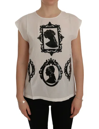 Pre-owned Dolce & Gabbana Blouse Shirt White Silk Black Frame It40 / Us6 / S Rrp $1360