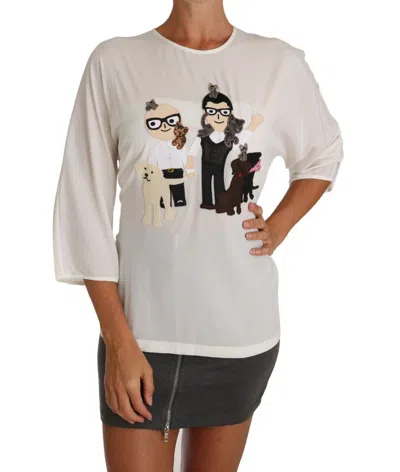 Pre-owned Dolce & Gabbana Blouse T-shirt White Silk Dgfamily Top It38 / Us4 Rrp $1200