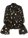 Dolce & Gabbana Silk Organza Lamé Polka Dot Blouse In Black