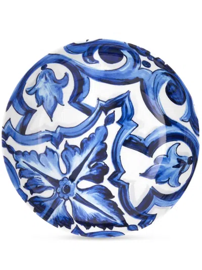 Dolce & Gabbana Set Of Two Tile-print Porcelain Soup Plates In Blue