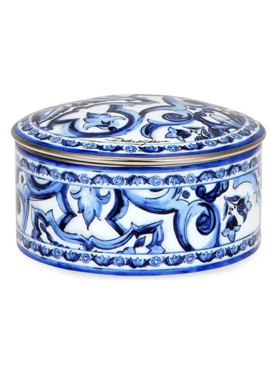 Dolce & Gabbana Blu Mediterraneo Round Porcelain Box In Blue