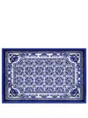 Dolce & Gabbana Blue Mediterraneo Print Wood Tray In Blue