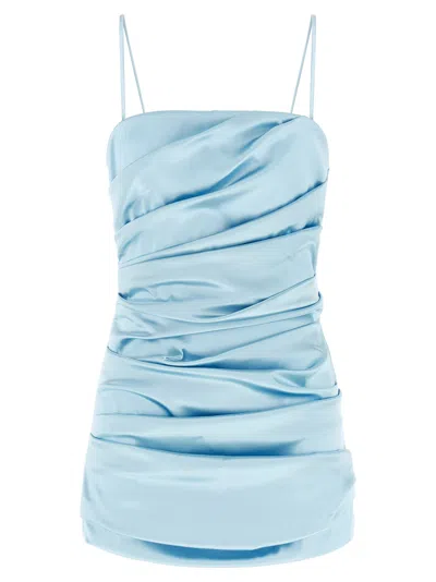 Dolce & Gabbana Stretch Satin Draped Dress In Blue