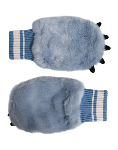 Dolce & Gabbana Blue Acrylic Knitted Fur Wrist Mitten Gloves